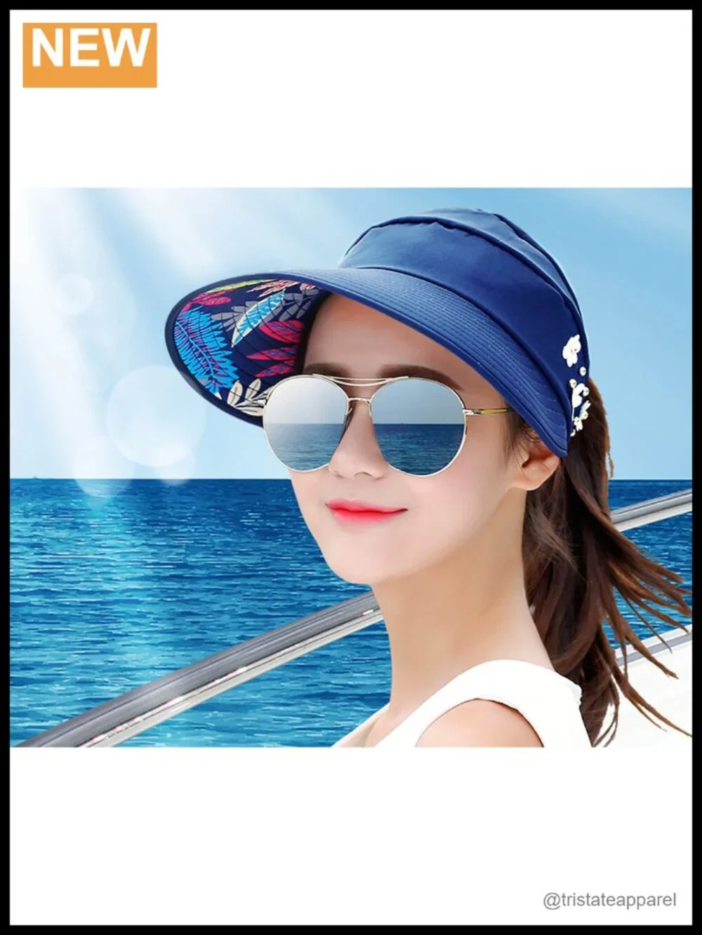 Wide Brim Sun Hat UV Protection Packable Floral Polyester Beach Visor